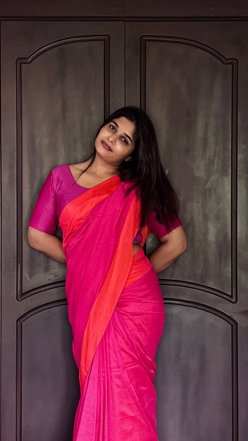 Customer photo review of Pink Orange Soft Cotton  Saree