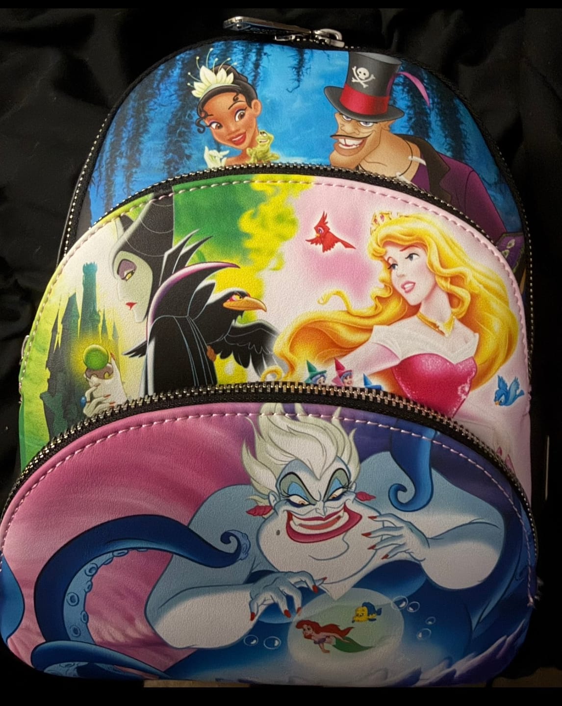 Customer photo review of Loungefly Disney Princesses vs Villains Triple Pocket Mini Backpack - 707 Street Exclusive