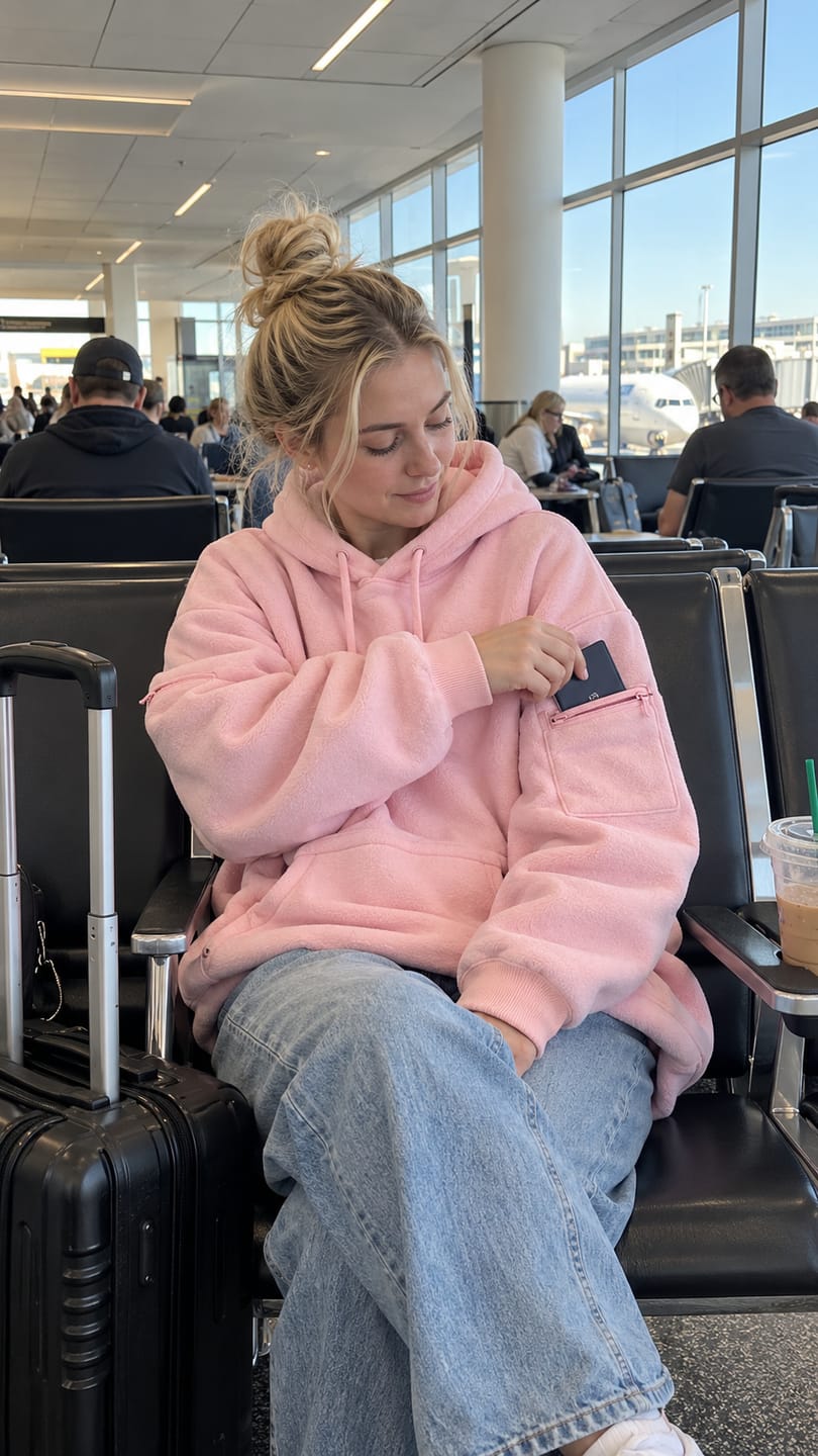 Customer photo review of Hoodie with Eye Mask & Secure Pockets