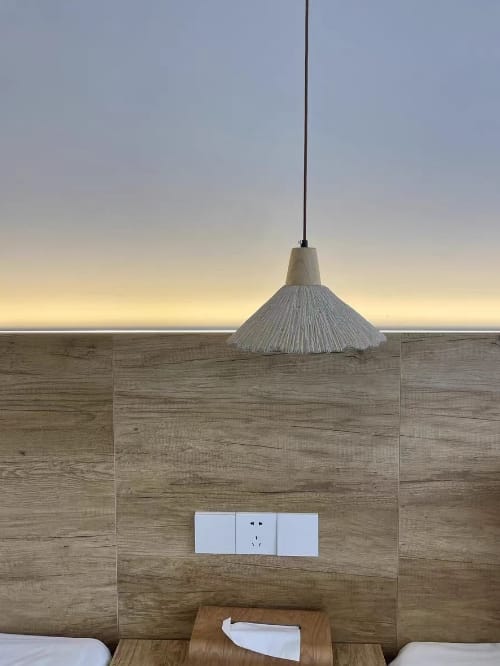 Customer photo review of Pleated Concrete Pendant Light, Wood Grain Shade, Metal, Damp Rated