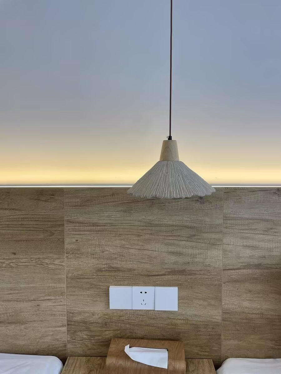Customer photo review of Pleated Concrete Pendant Light, Wood Grain Shade, Metal, Damp Rated