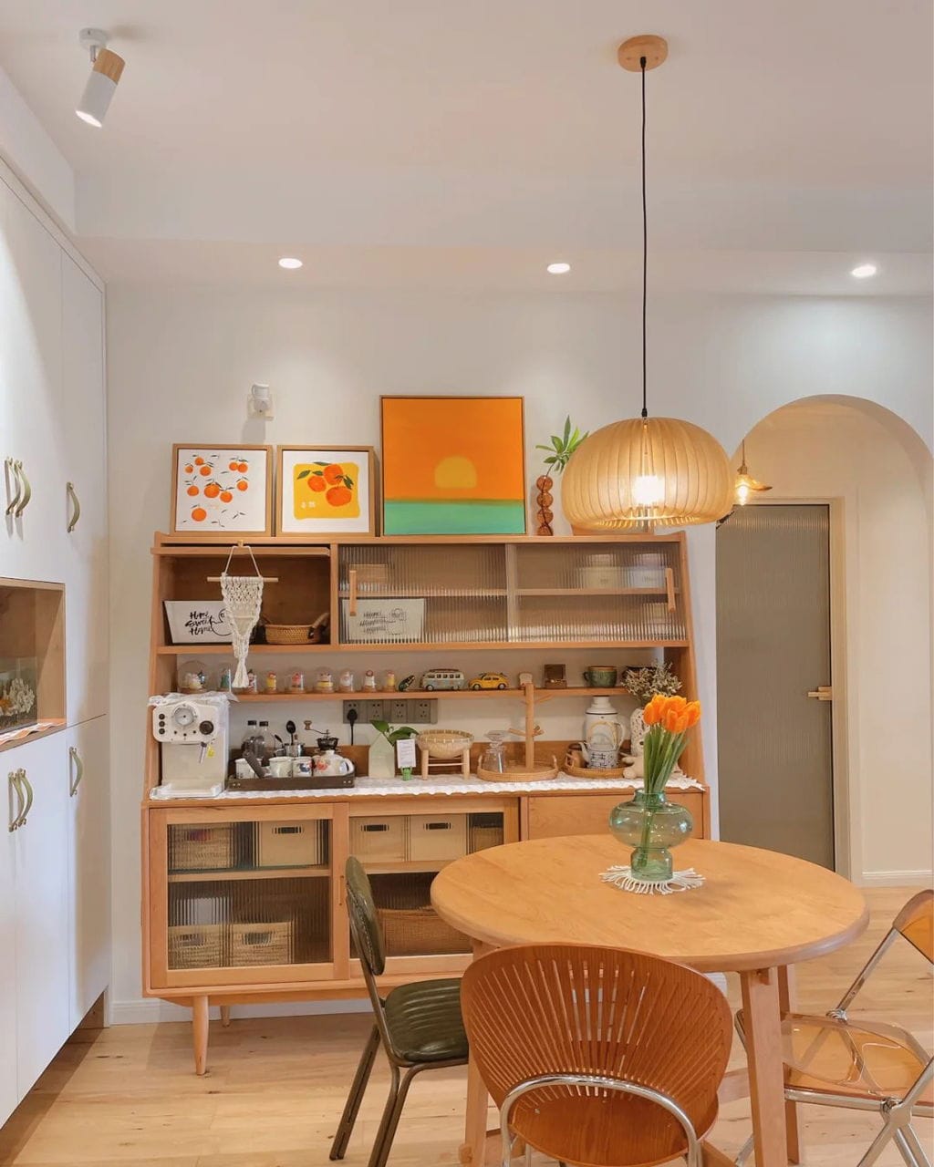 Customer photo review of Wood Pendant Lamp, Rounded Slat Dome, Natural Wood, 150 cm Cord
