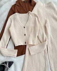 Customer photo review of Sienna Two-Piece Set: V-Neck Knit Cardigan + Wide-Leg Pants