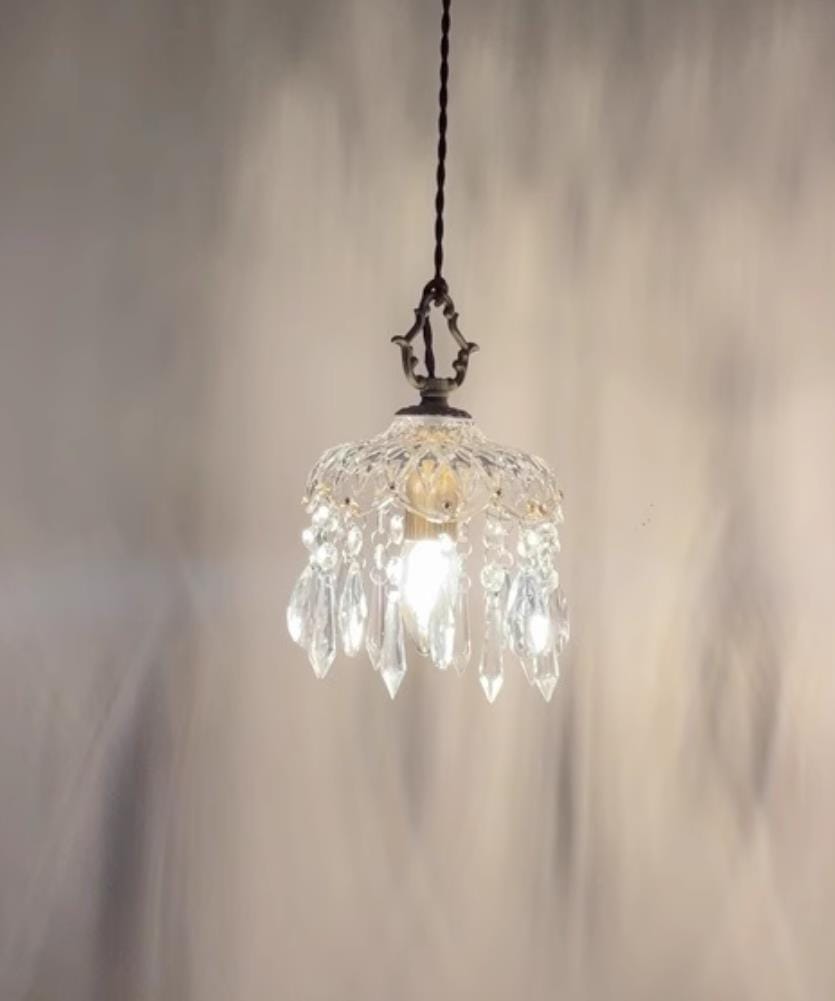 Customer photo review of Crystal Pendant Light, Draped Drops, Gold Brass, Adjustable Cord
