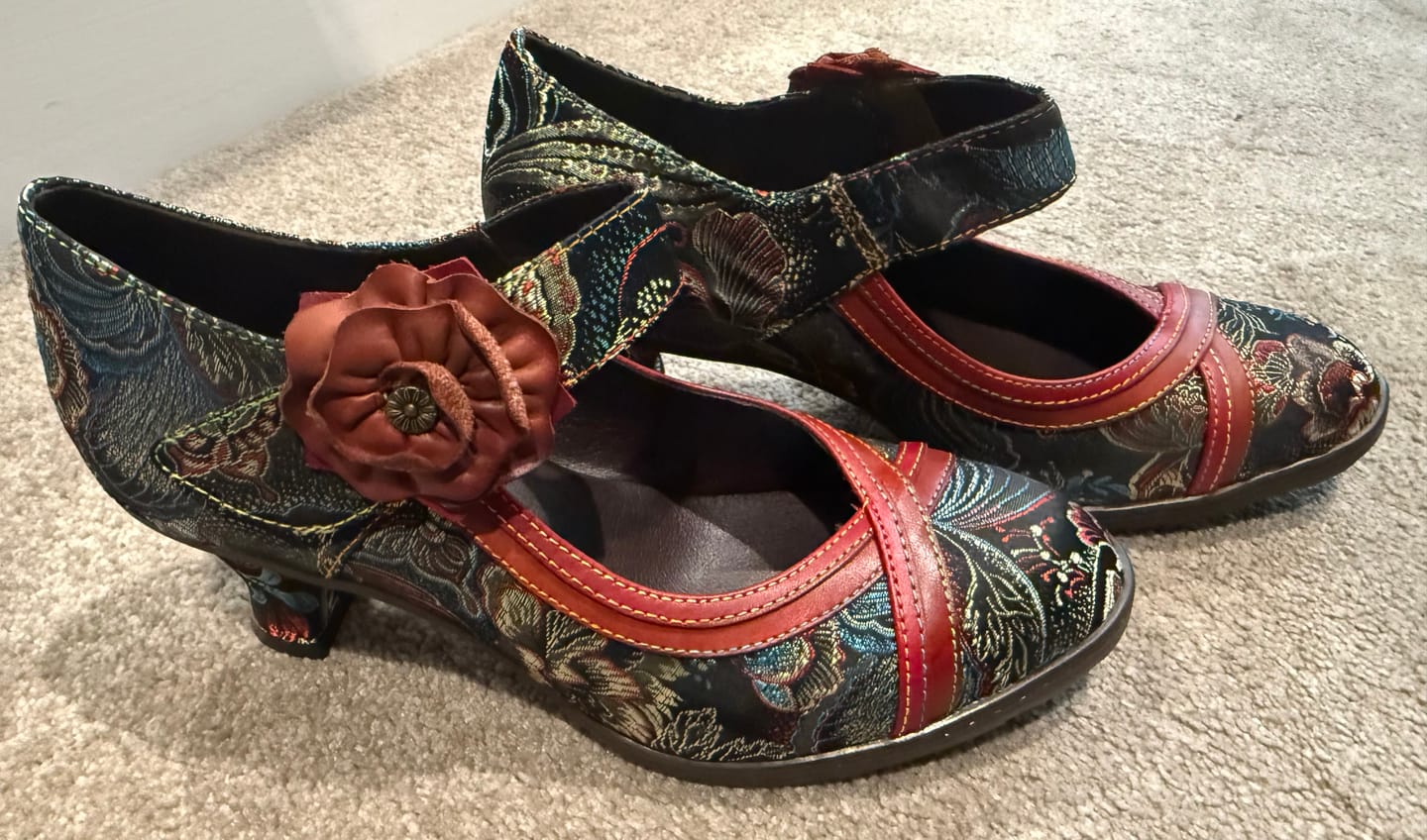 Customer photo review of Floral Embroidered Mary Jane Pumps
