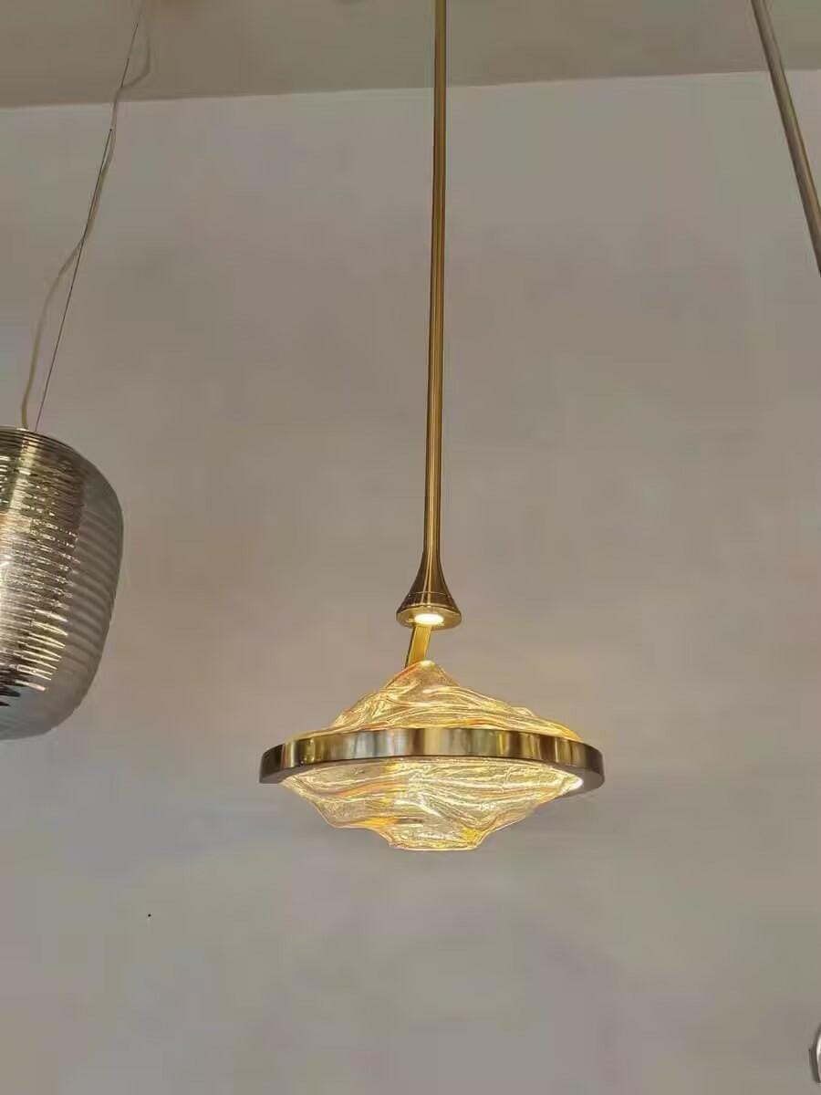 Customer photo review of Faceted Glass Pendant Lamp, Amber Shade, Gold Finish, 25 cm