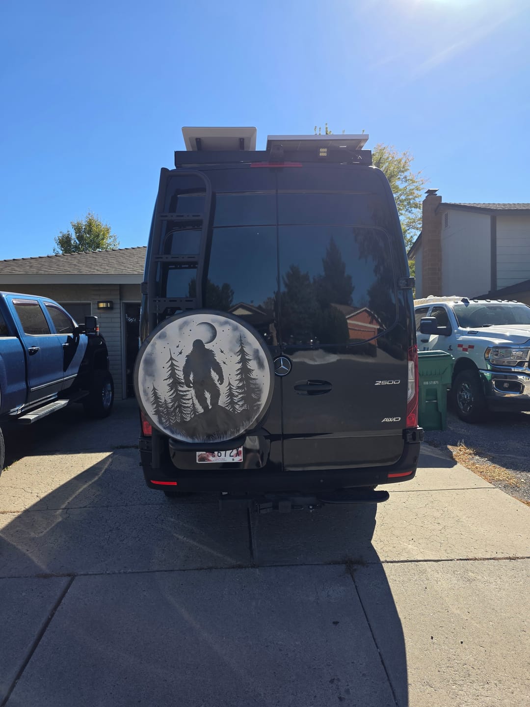 Customer photo review of Walking in the Moonlight Bigfoot Sasquatch Spare Tire Cover for Bronco, Jeep, RV, Camper, Etc.