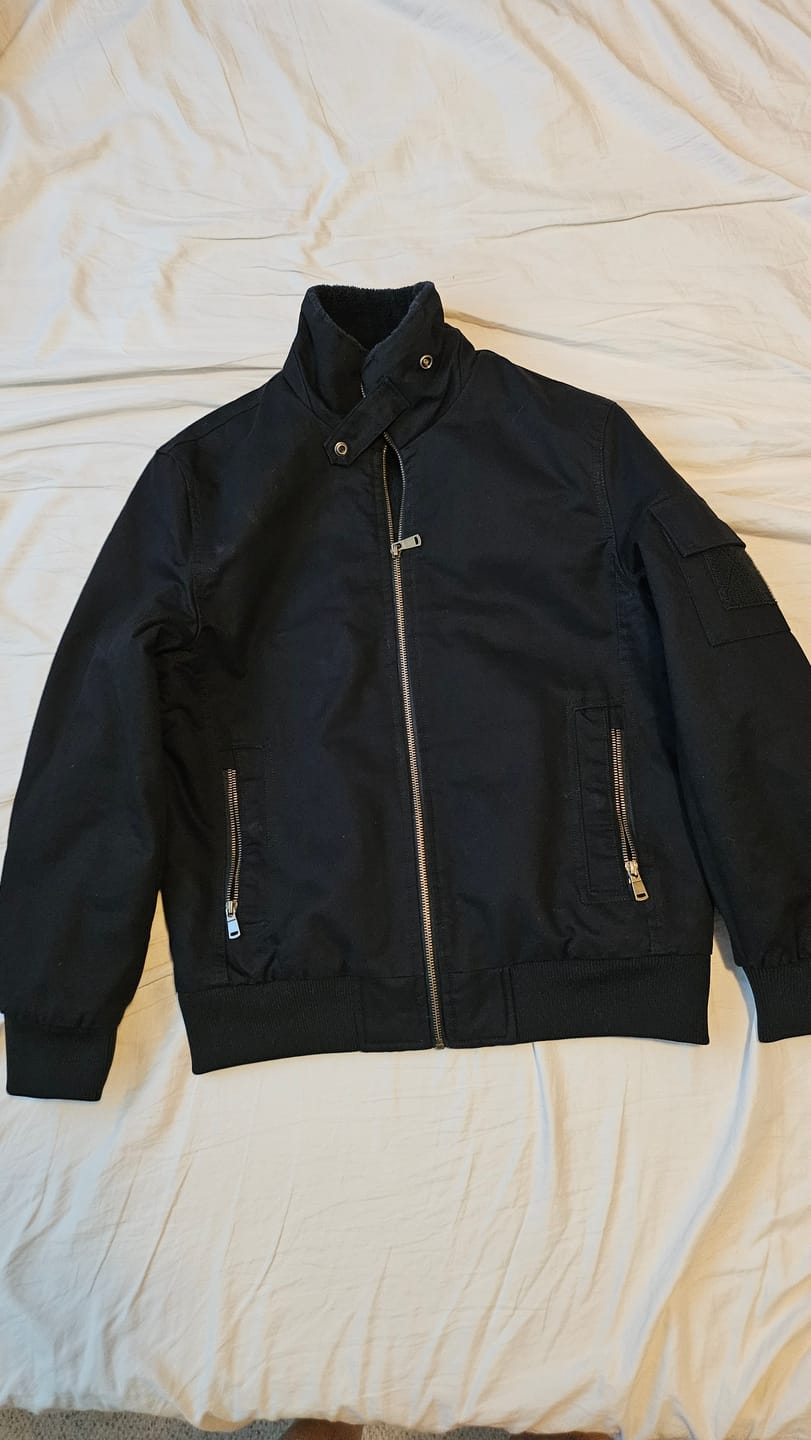Customer photo review of Fleece-Lined Cotton Aviator Jacket with Sleeve Velcro