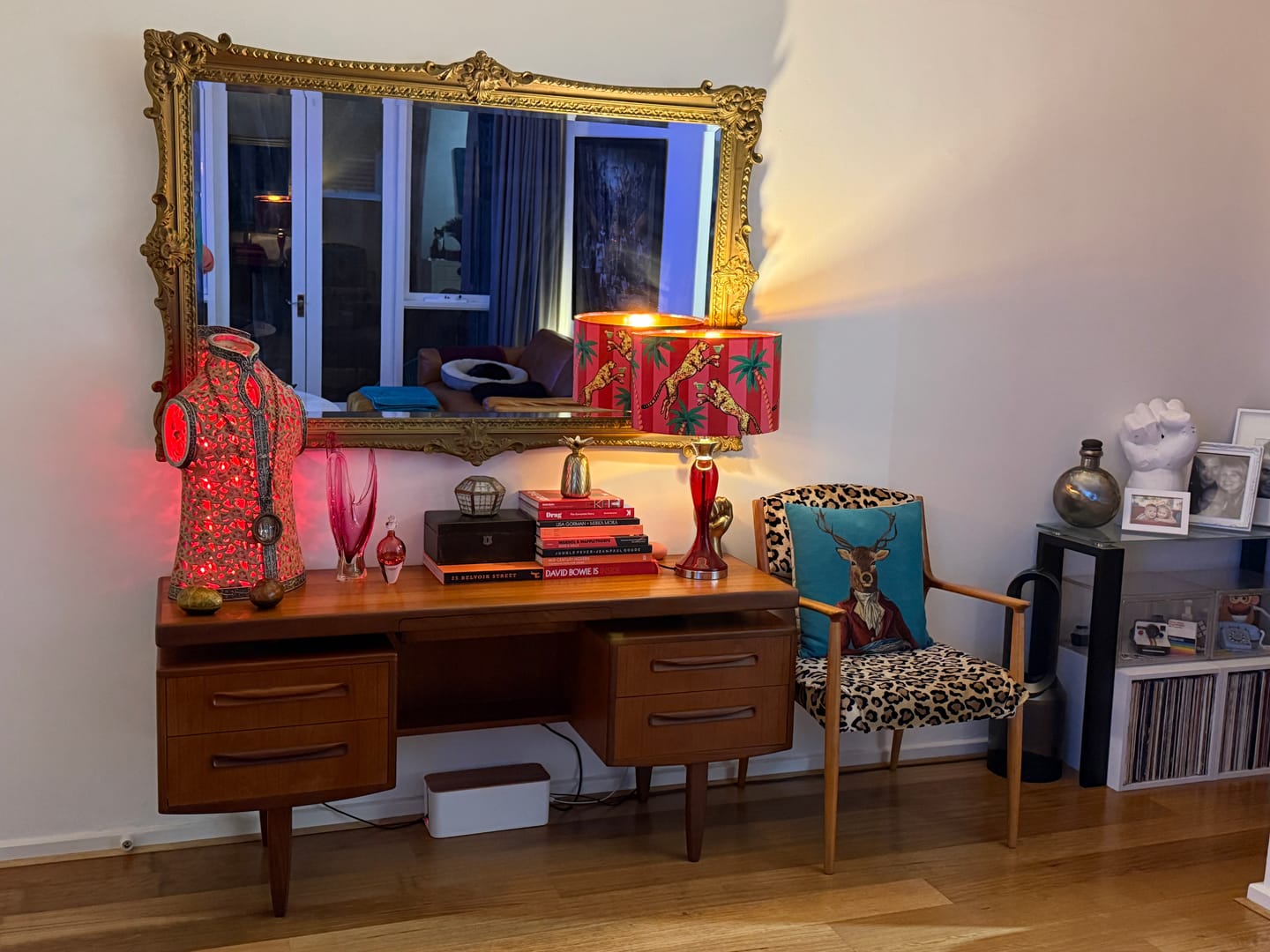 Customer photo review of Queen K Cocktail Cheetah Velvet Drum Lampshade Pink and Red Stripe