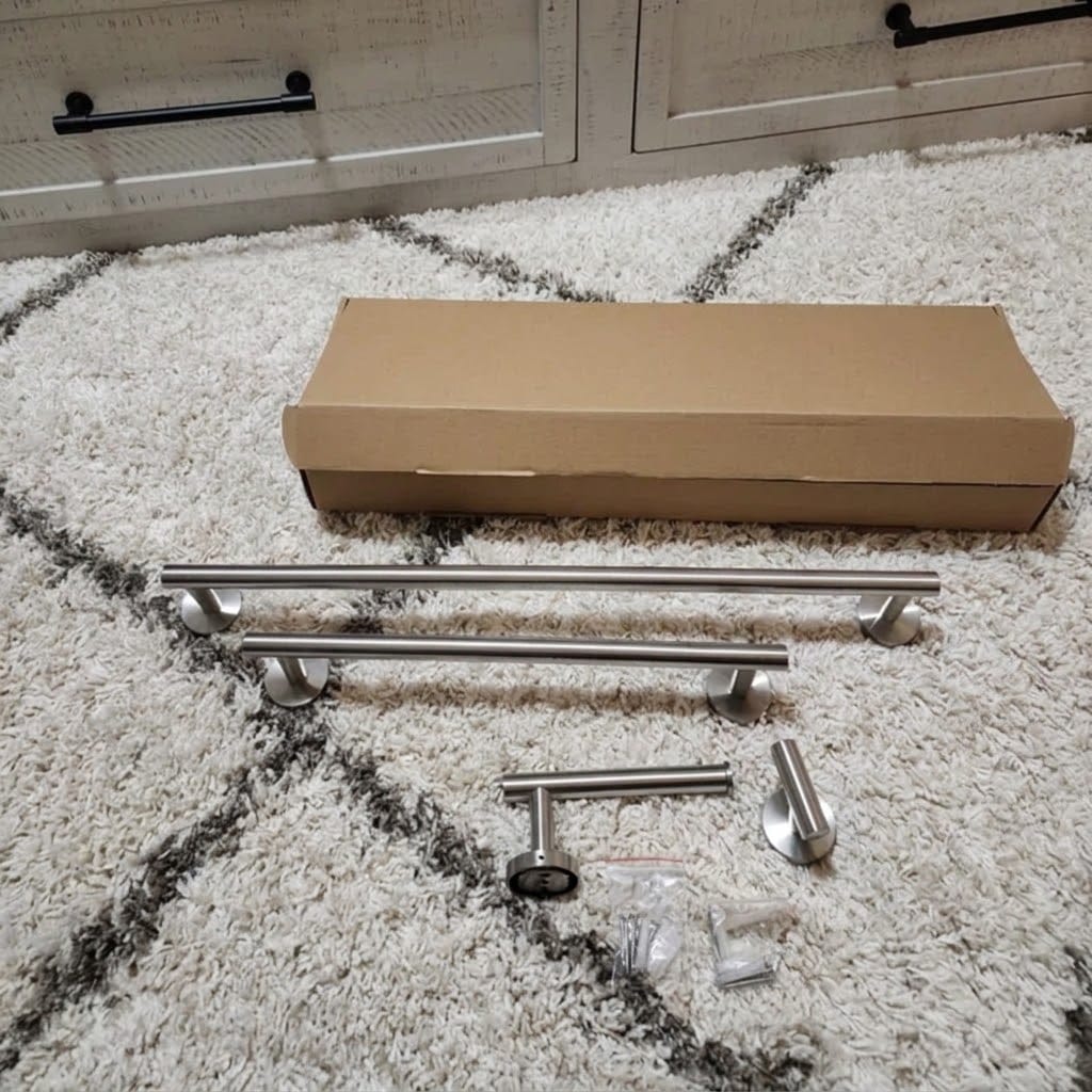 Customer photo review of Malar - 4 Piece Wall-Mounted Bathroom Towel Bar and Paper Holder Set