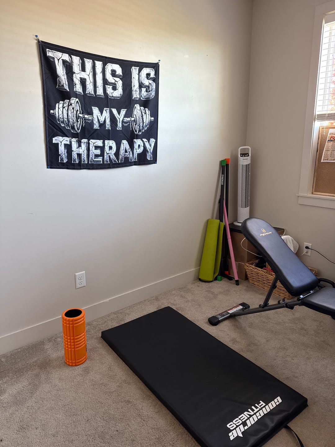 Customer photo review of This Is My Therapy Home Gym Flag Motivational Quote for Bodybuilding 11540