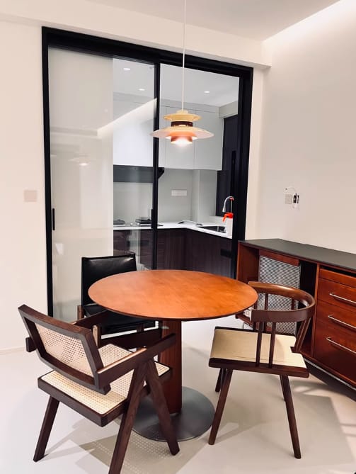 Customer photo review of Layered Metal Pendant Light, Dark Oak Wood Band, 35 or 50 cm