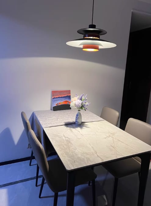 Customer photo review of Layered Metal Pendant Light, Dark Oak Wood Band, 35 or 50 cm