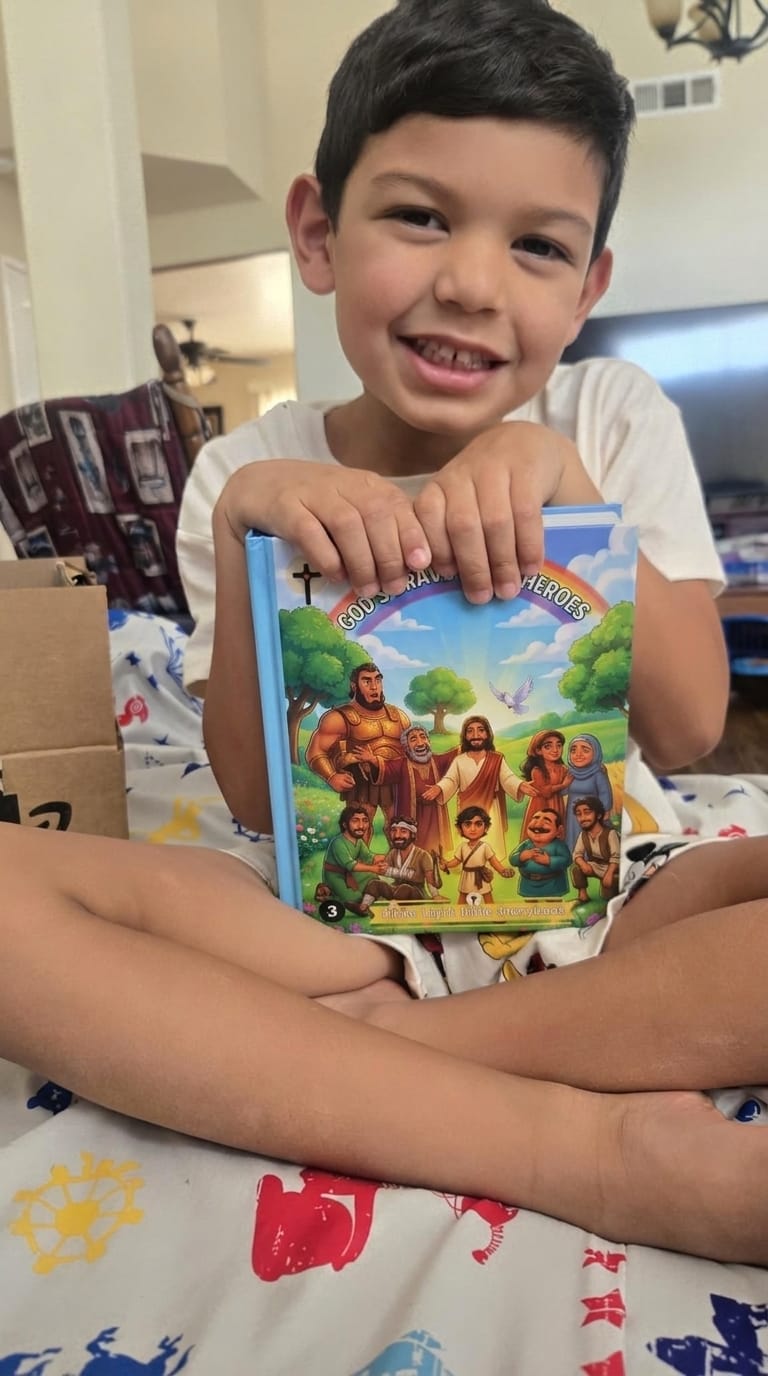Customer photo review of Little Light Bible Story Books - Complete 4 Book Set (Free Coloring Pages + Bible Stickers)