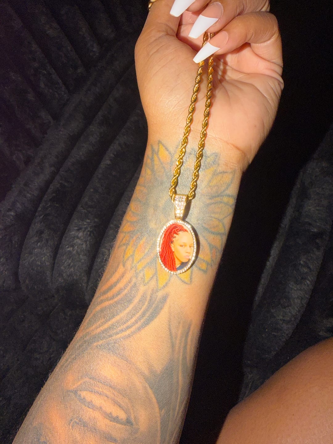 Customer photo review of Iced Photo Pendant w/ Rope Chain