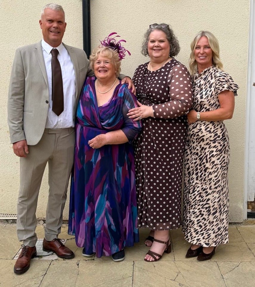 Customer photo review of Petite Verity Indigo Magenta Print Maxi Gown