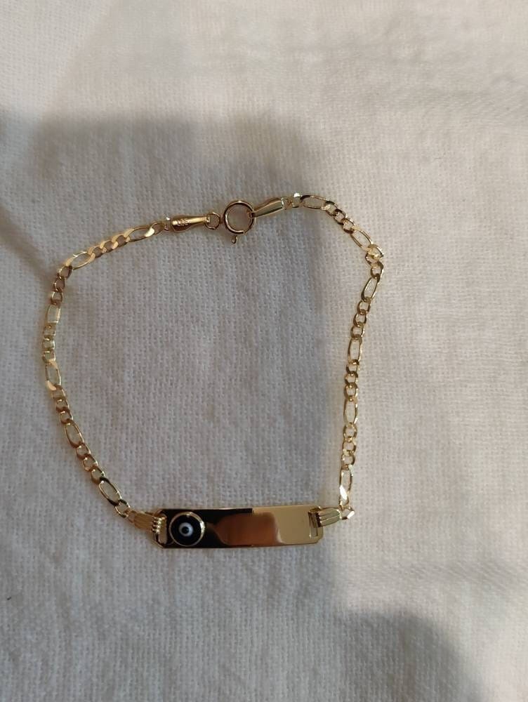 Customer photo review of 14K Gold Baby ID Bracelet with Evil Eye
