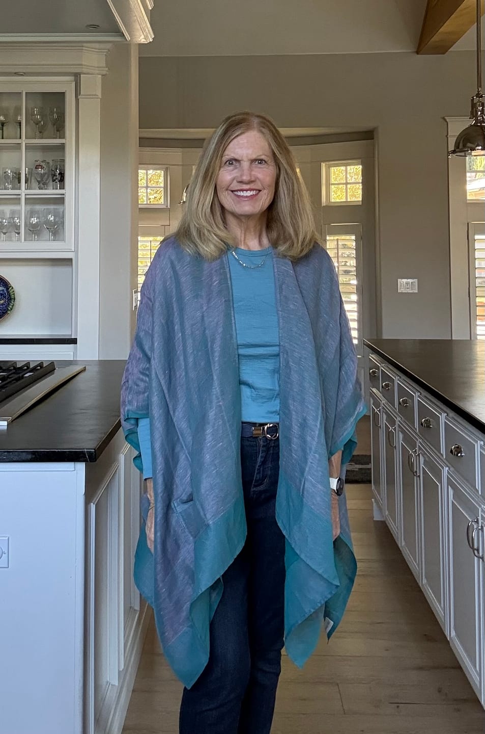 Customer photo review of NEW! Cotton Linen Short Trudi Poncho No. 1 (with pockets)