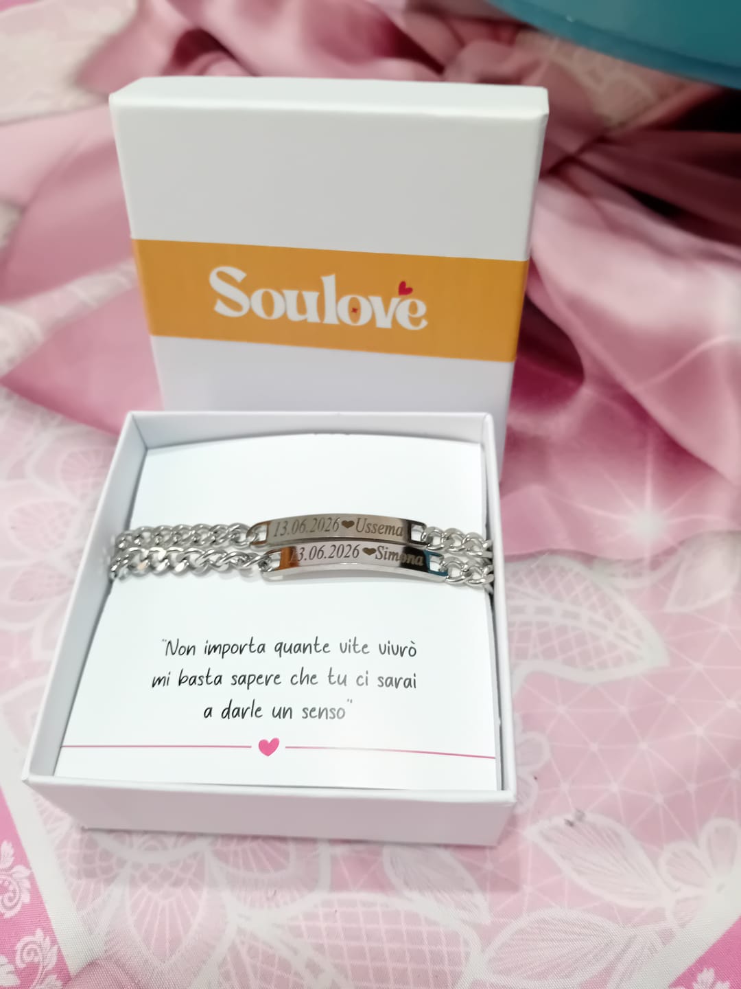 Customer photo review of Coppia di Bracciali Amore Eterno Personalizzati con incisione