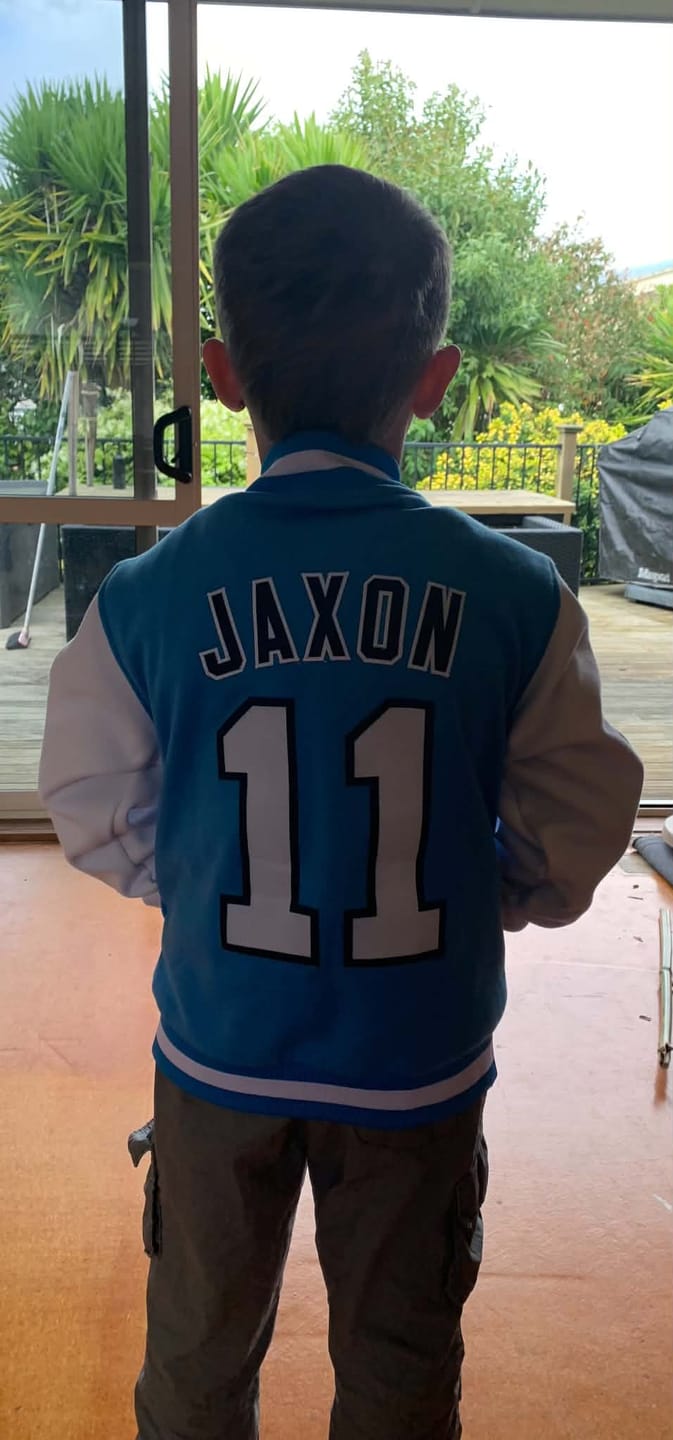 Customer photo review of Custom Varsity Letterman Baseball Jacket Personalized Full-Snap Stitched Name Number