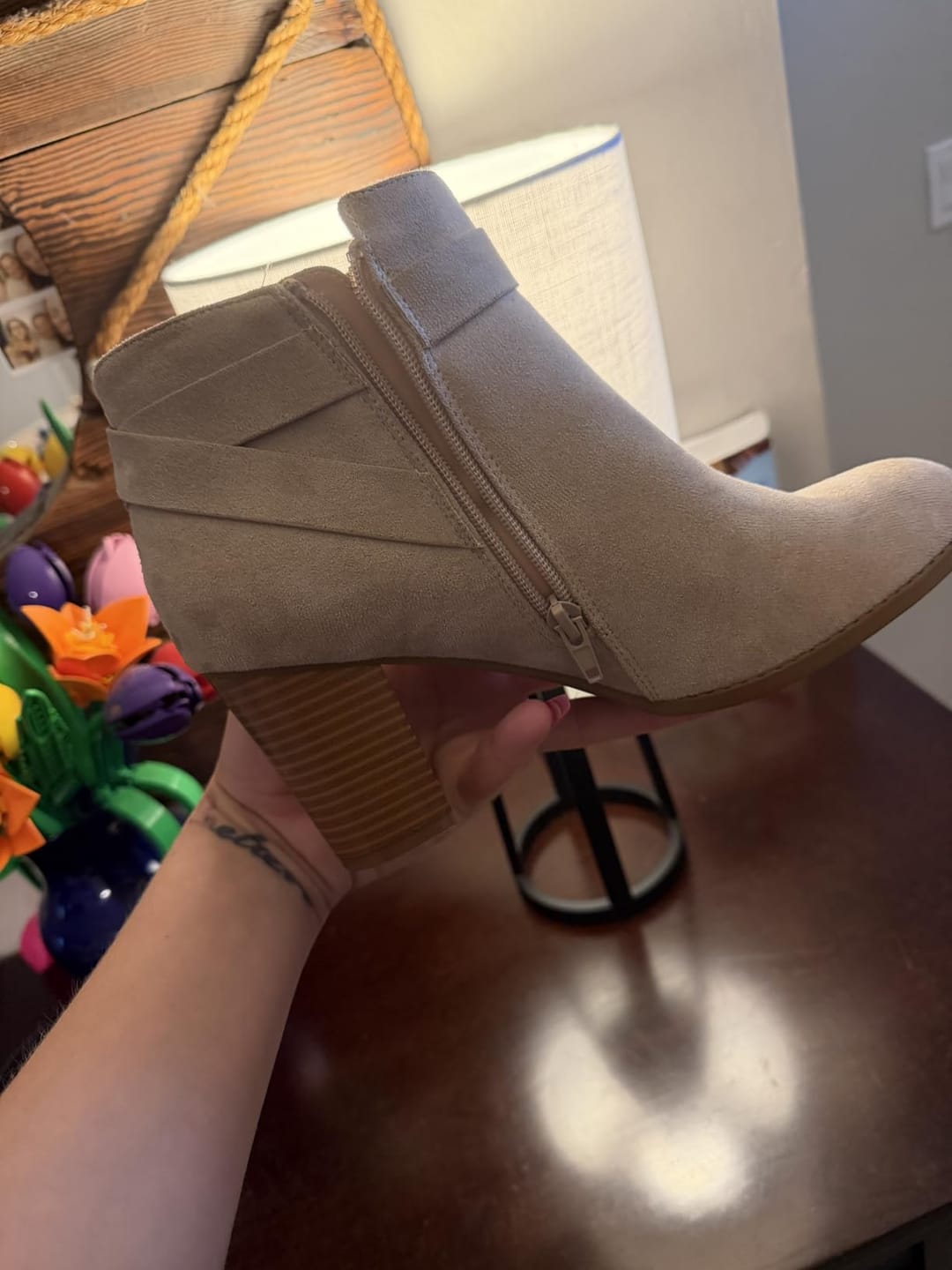 Customer photo review of Coutgo Womens Bow Chelsea Ankle Boots with Chunky Heel