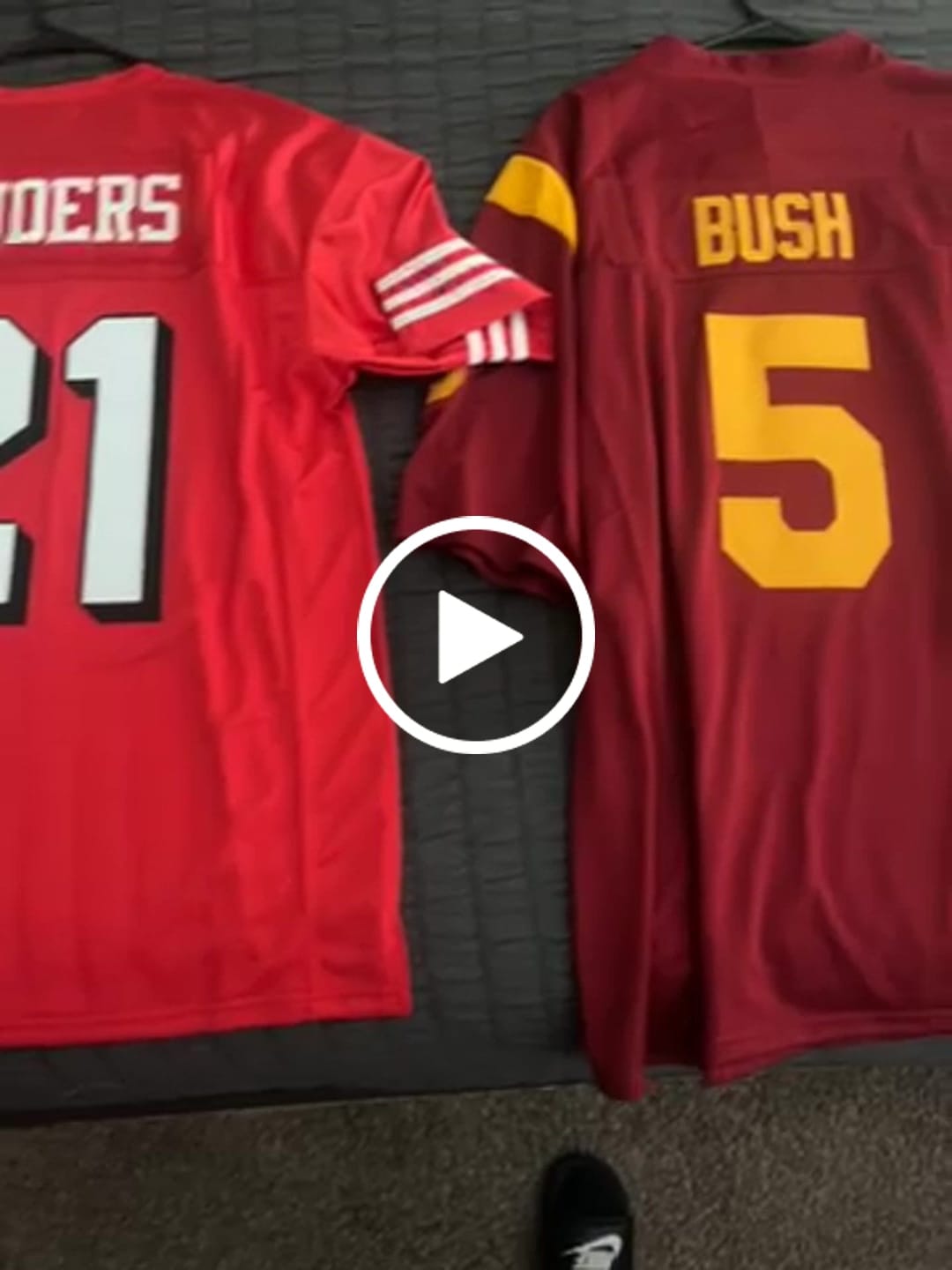 Customer video review of Men's San Francisco 49ers Deion Sanders Mitchell & Ness Scarlet Legacy Replica Jersey1