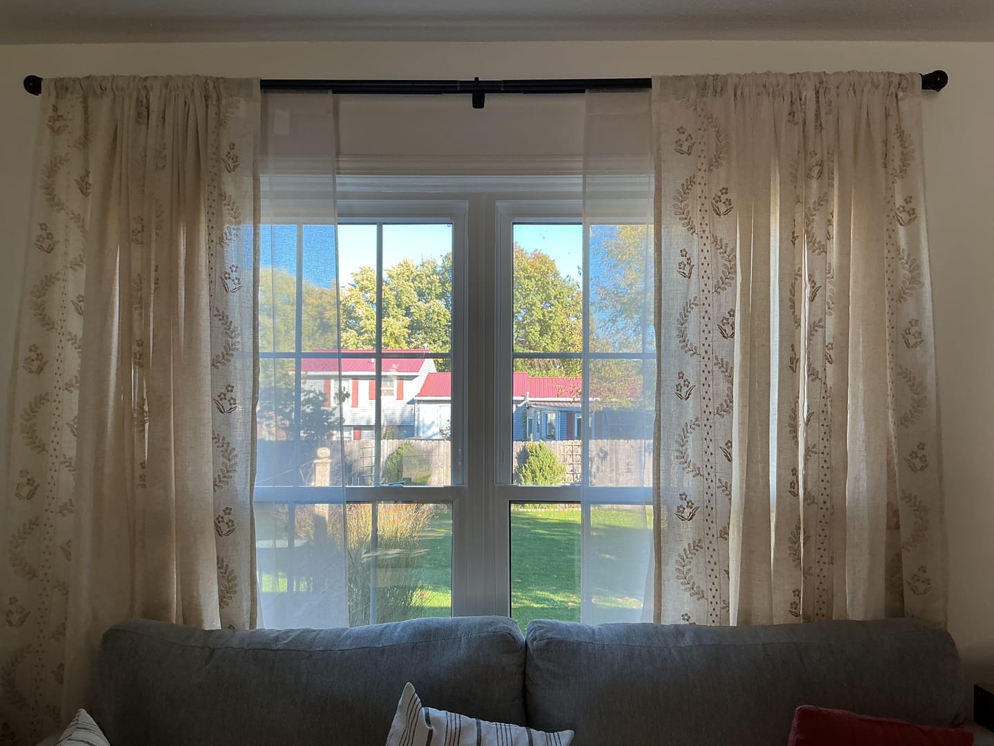 Customer photo review of Embroidered Vine Floral Linen Curtains (2 Panels)