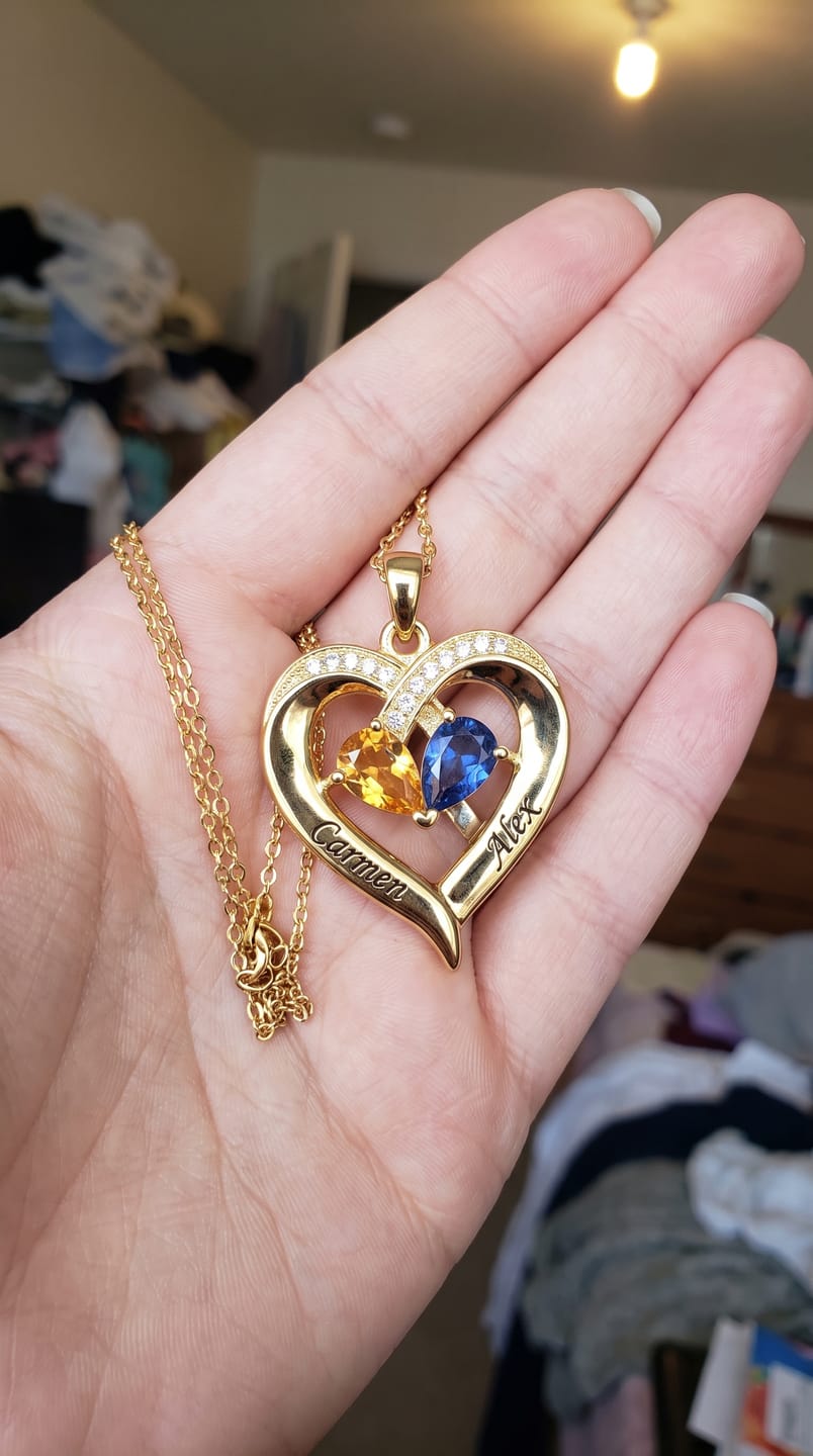 Customer photo review of Collar Corazón Personalizado con 2 Nombres y Piedras