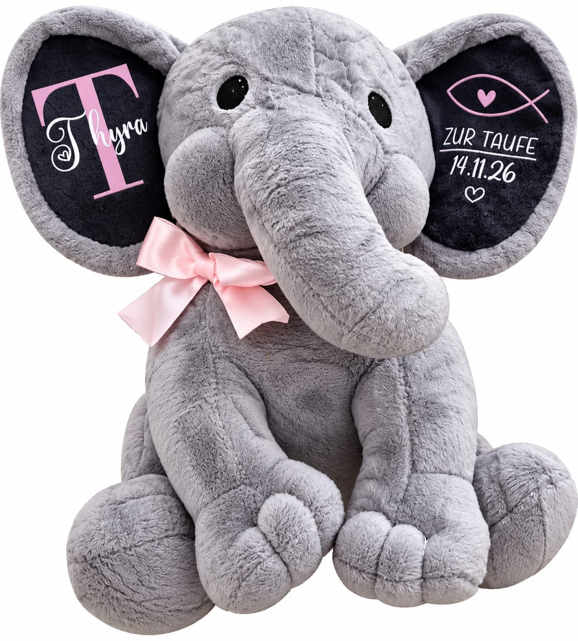 Customer photo review of Kuschel Elefant zur Taufe - Personalisertes Baby-Stofftier mit Name und Taufdatum