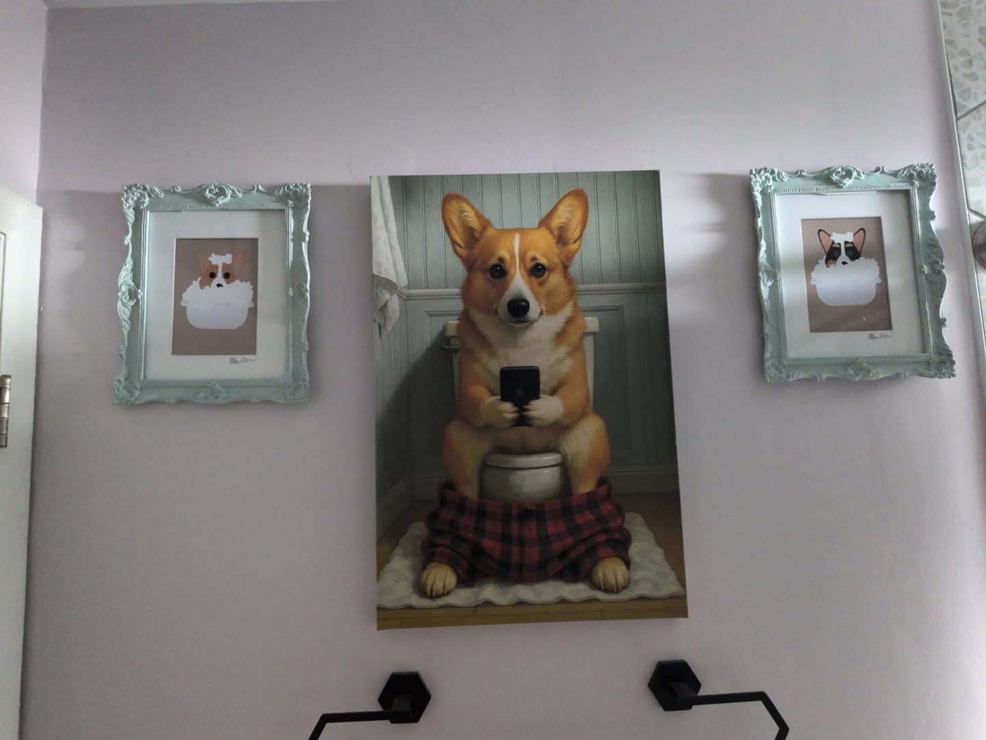 Customer photo review of Pembroke Welsh Corgi Dog On The Phone On The Toilet