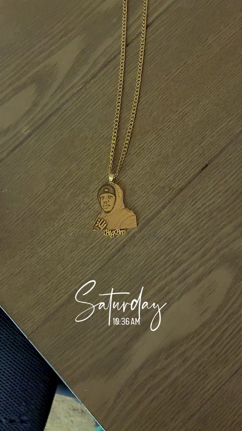 Customer photo review of Custom Photo Engraved Pendant Necklace