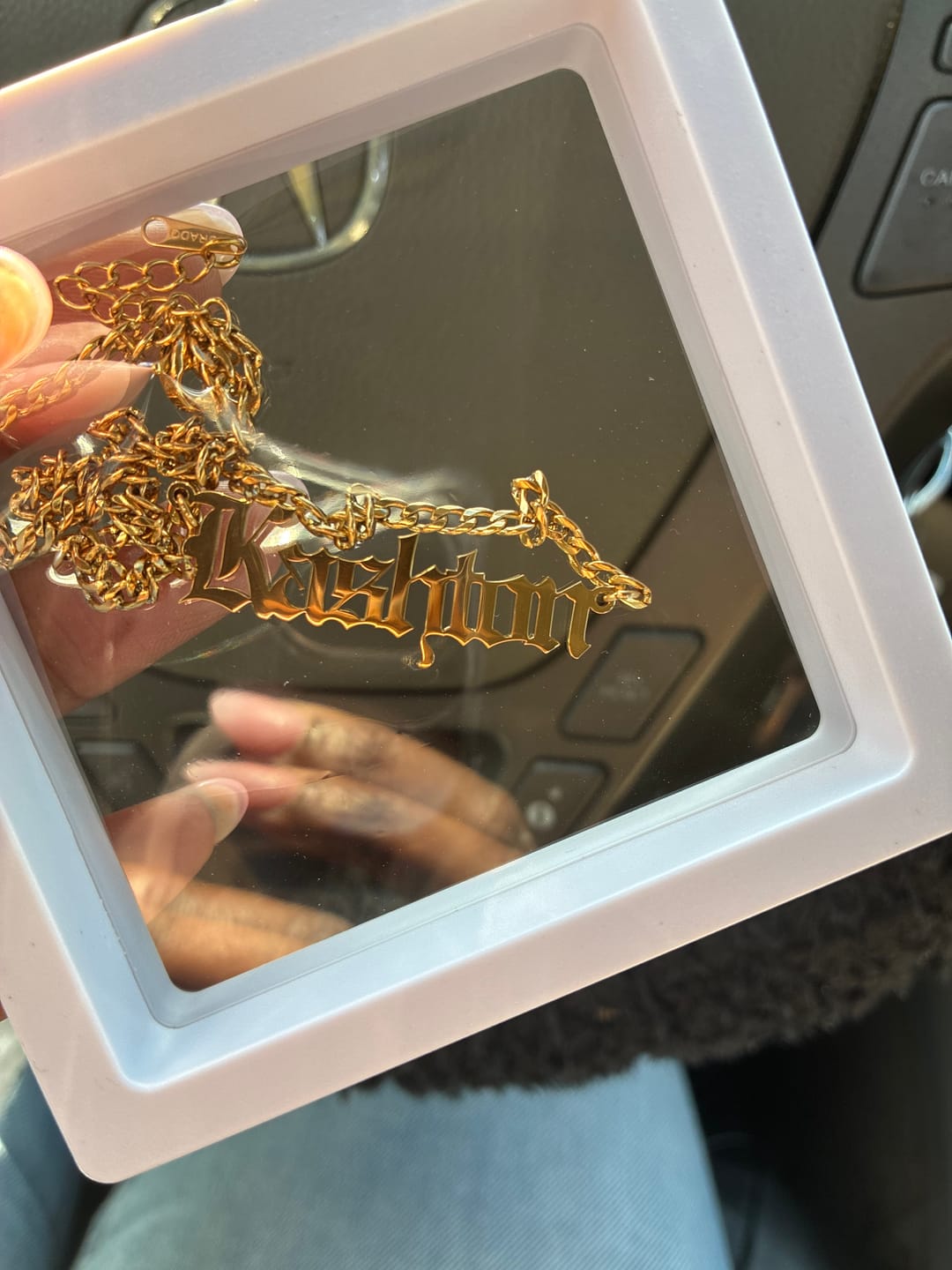 Customer photo review of Kids Gothic Name Necklace w/ Cuban Chain