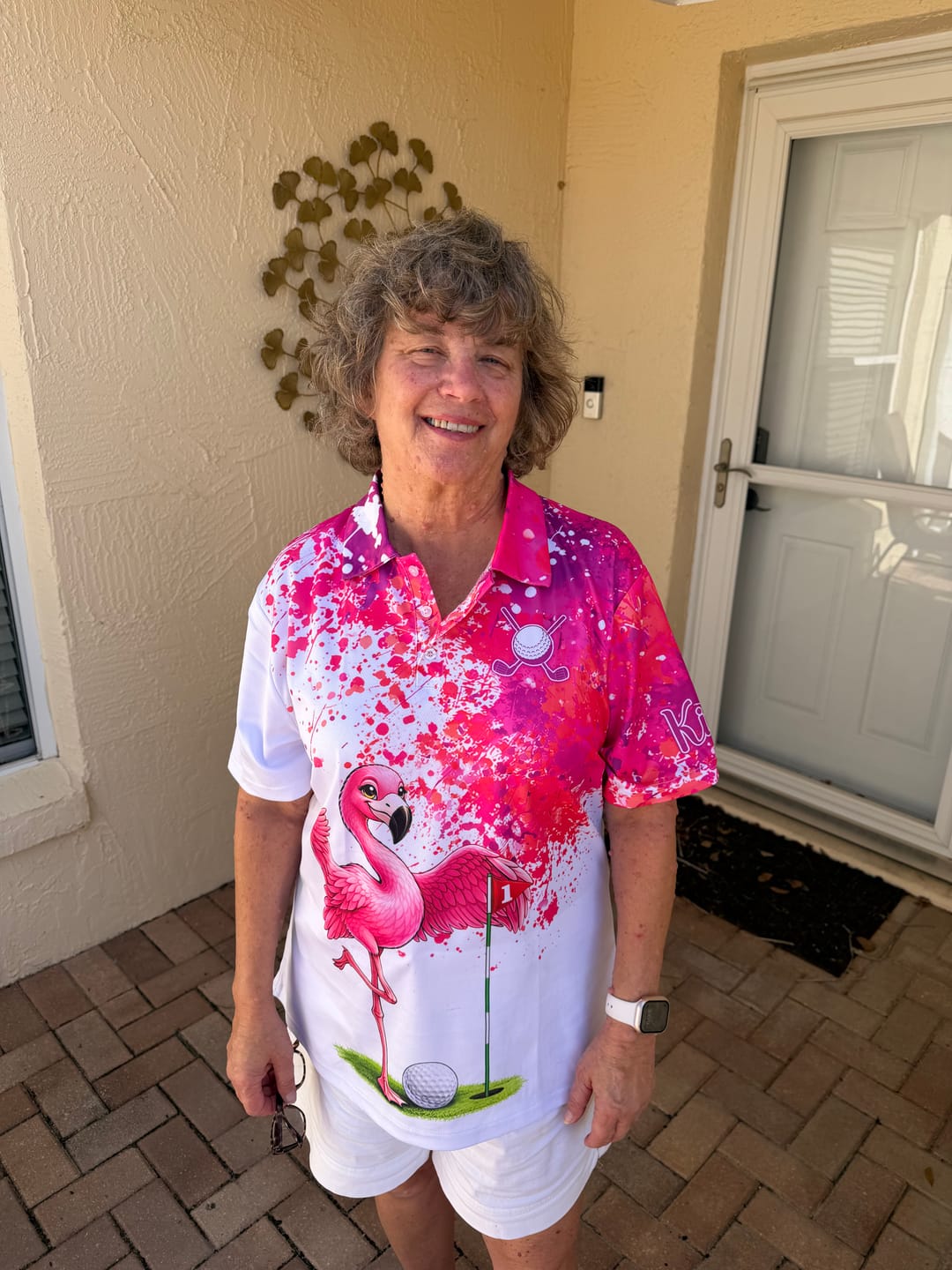 Customer photo review of Funny Women Golf Polo Shirt Custom Winner Flamingo Pink Splatter Golf Clothing Shirts, Golf Gifts NYN2875