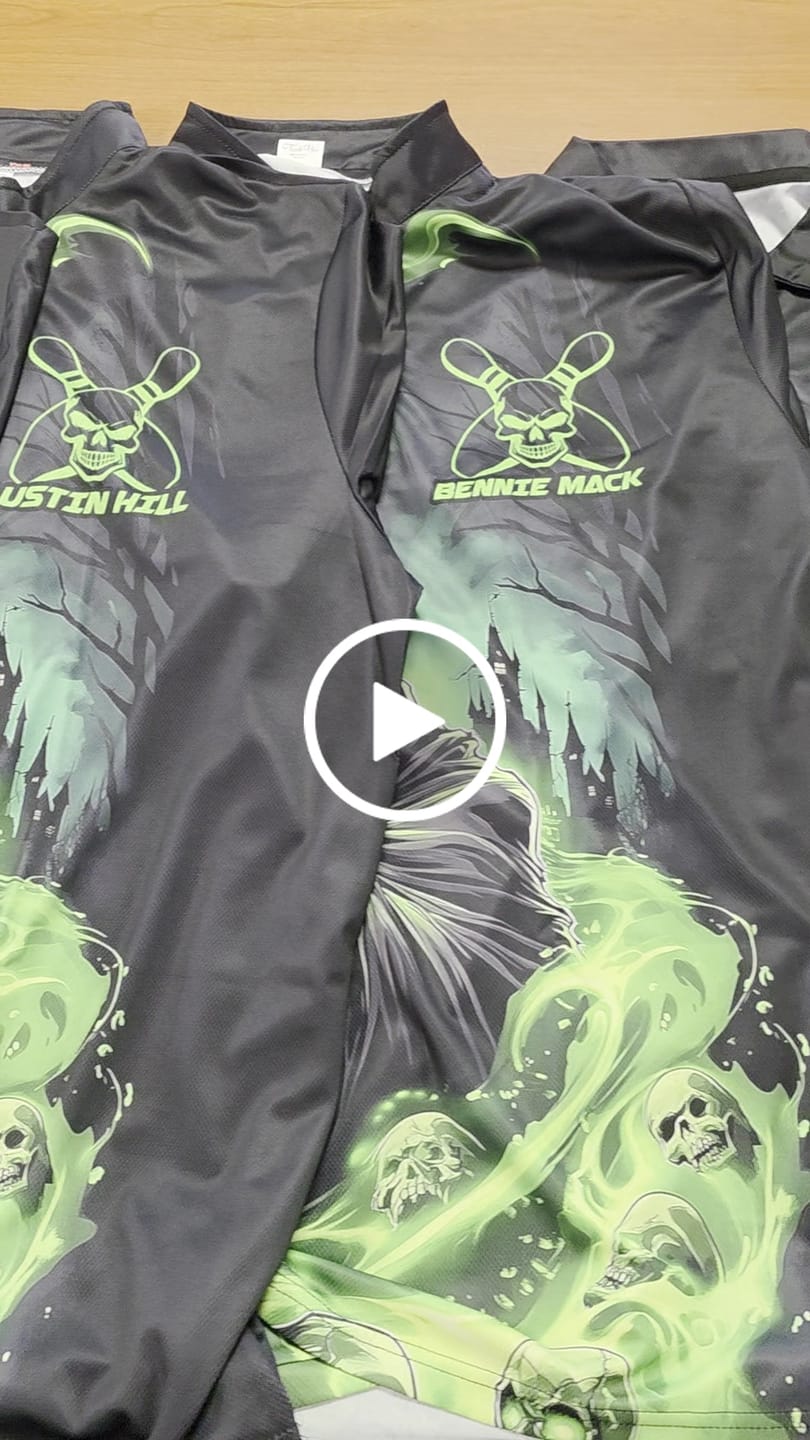 Customer video review of Black And Green Grim Reaper Custom Halloween Bowling Team Shirts For Men, Bowling Gifts IPHW7612