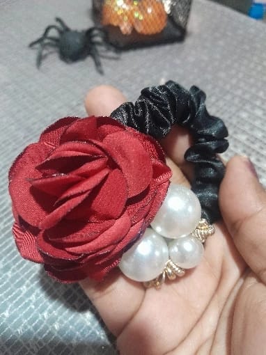 Customer photo review of Pearl Rose Hair Scrunchie