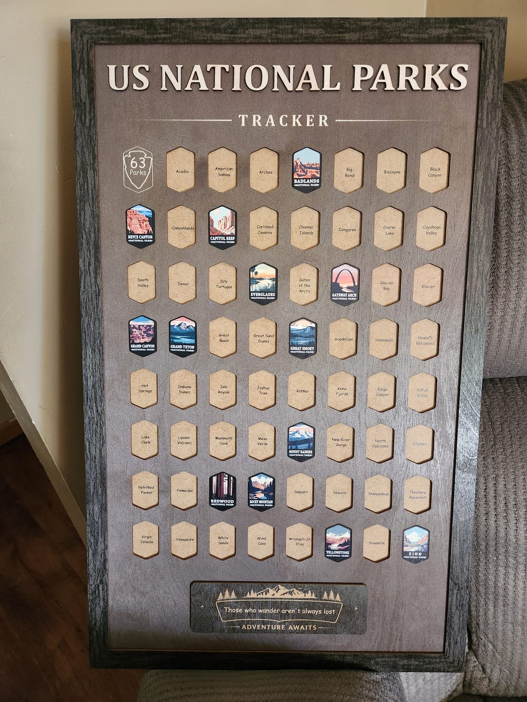 Customer photo review of USA National Parks Travel Tracker - A Handcrafted Wooden Board to Track All 63 National Parks