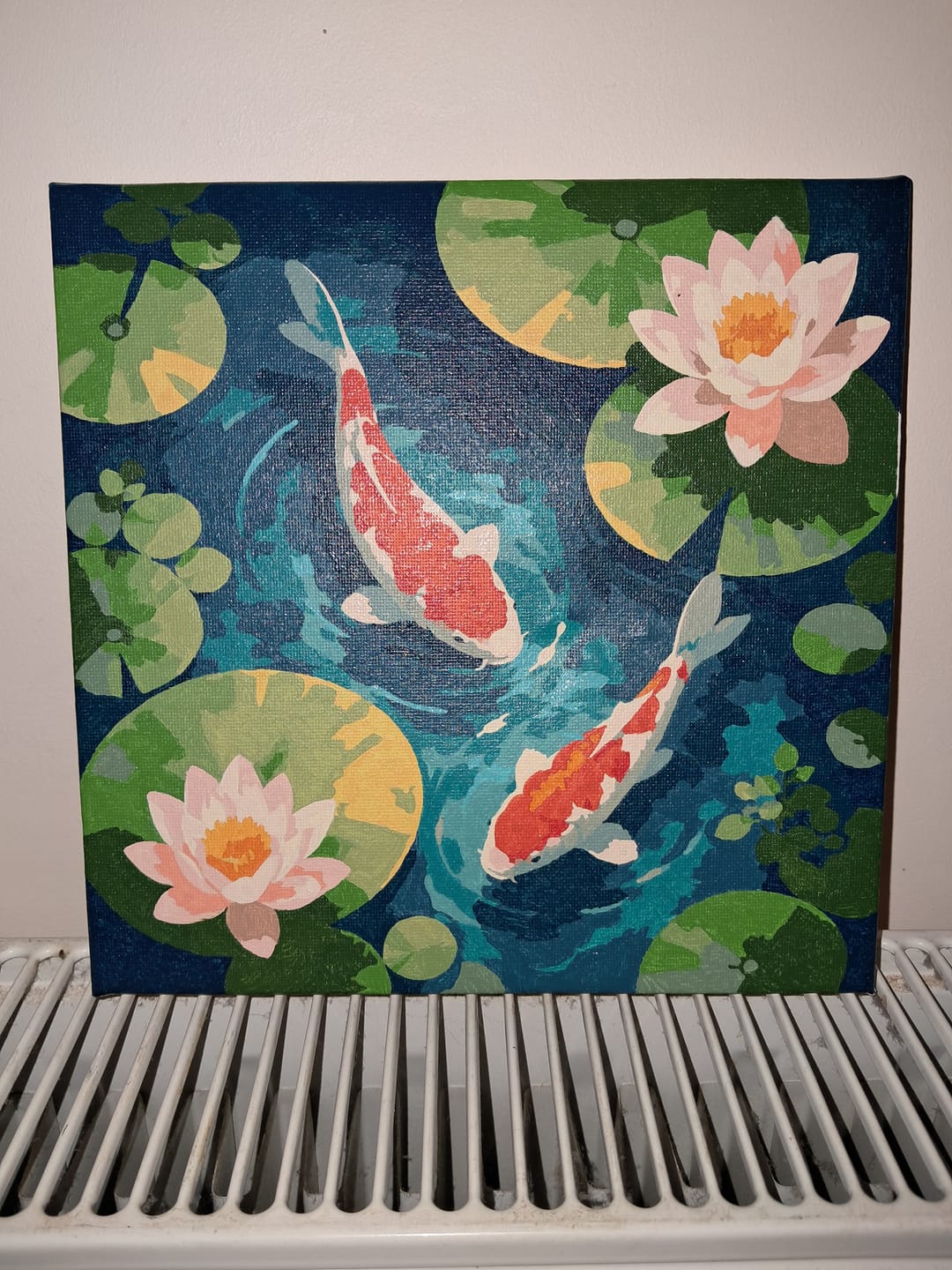 Customer photo review of Mini Peinture par Numéros 20x20cm avec cadre Bassin aux Carpes Koï