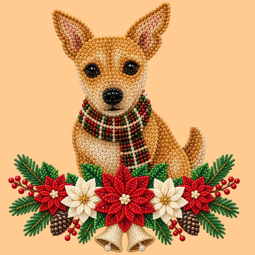 Customer photo review of Personalized 3D Pearl Art DIY Kit – Custom Pet Christmas Portrait with Festive Scarf, Handmade Holiday Wall Decor Gift for Pet Lovers