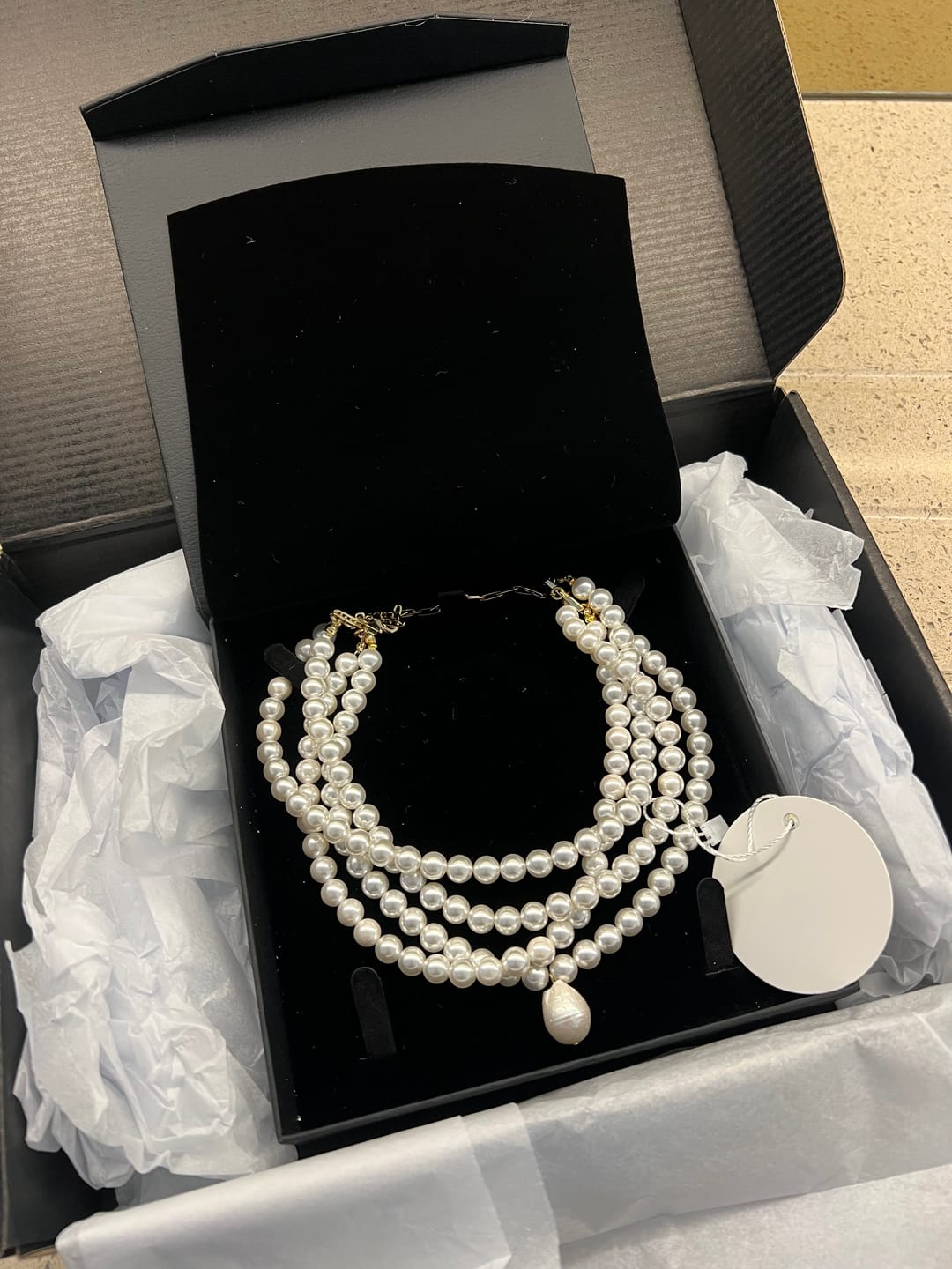 Customer photo review of Charlotte Layered Baroque Pearl Necklace