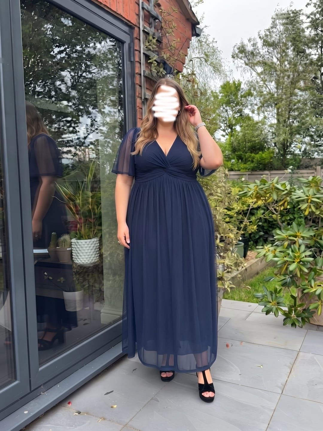 Customer photo review of Mesh V-Neck Twist-Front Maxi Dress