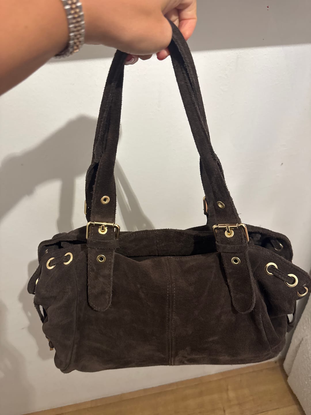 Customer photo review of Suède Muse bag espresso
