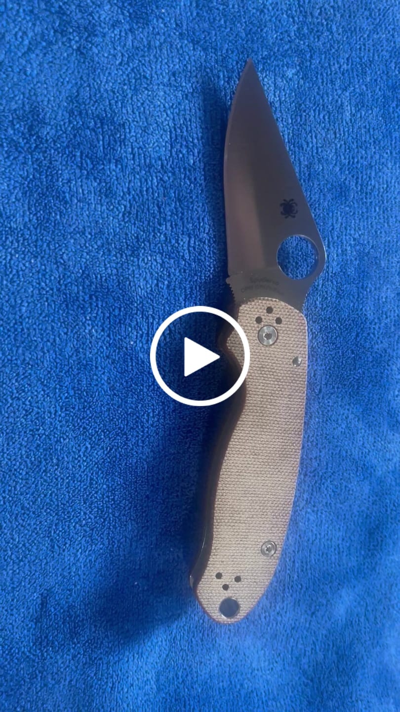 Customer video review of Spyderco Para 3 Knife, 2.95" Satin CPM CruWear, Natural Canvas Micarta, Compression Lock, Made in USA (SC223MPCW)