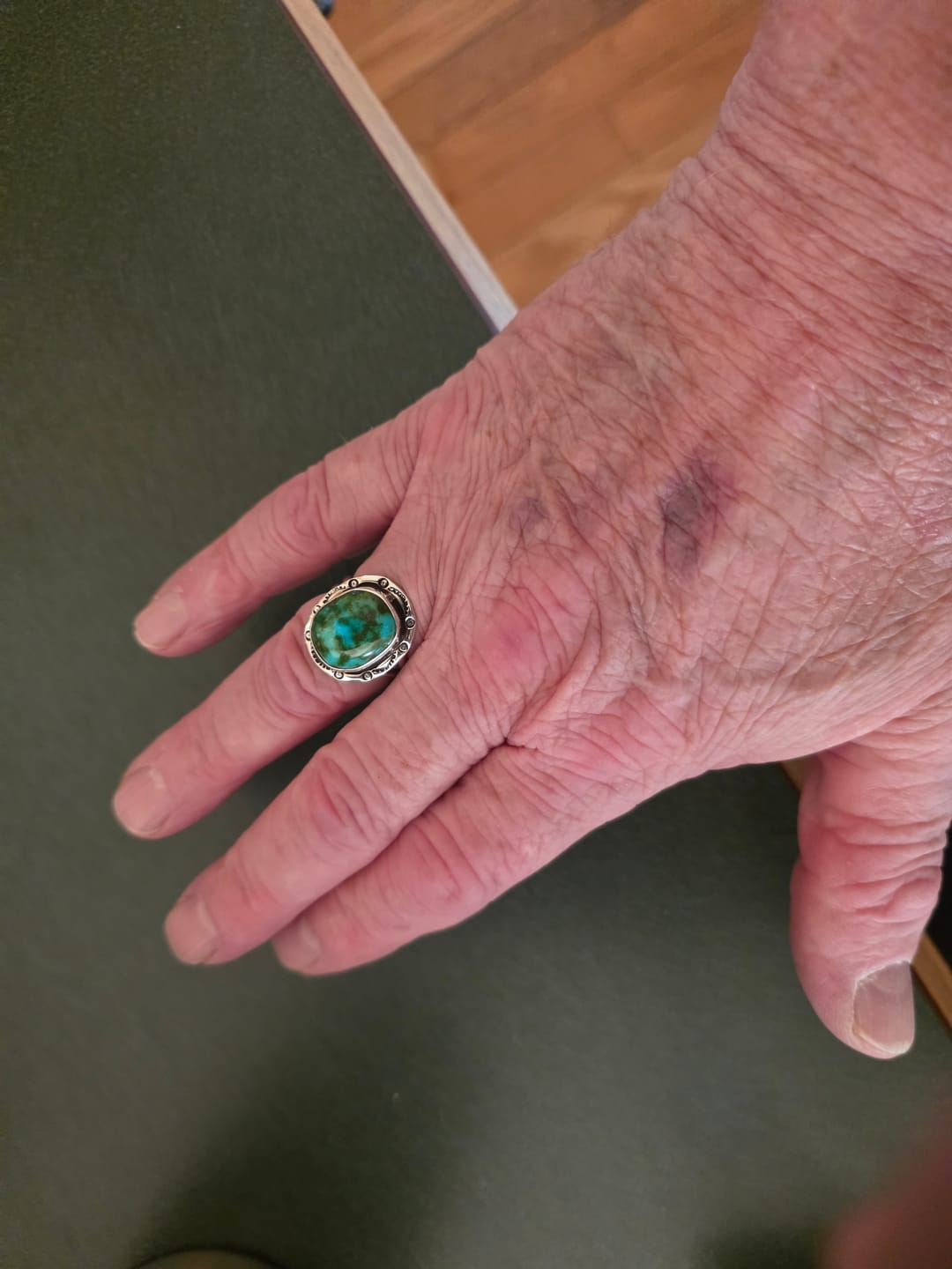 Customer photo review of Navajo Made Natural Sonoran Mountain Turquoise & Sterling Silver Ring Size 9.5