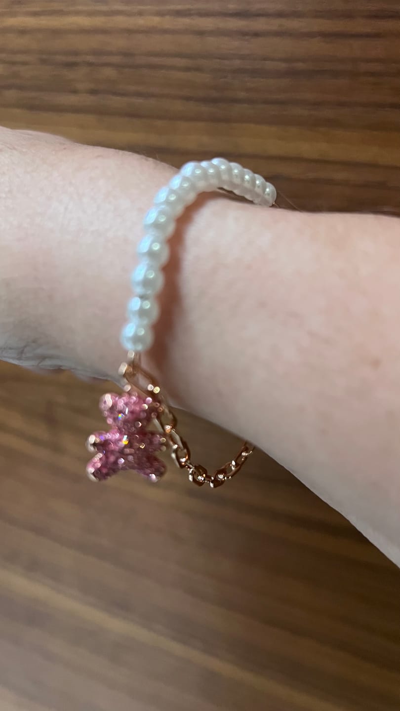 Customer photo review of Pulsera Teddy Bear Rosa con Perlas y Cristales | Swarovski