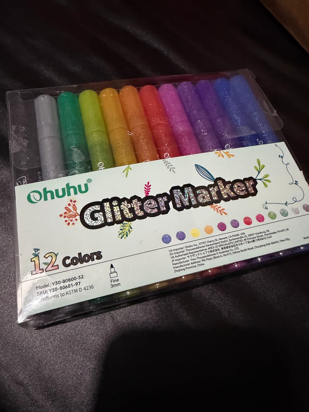 Customer photo review of Ohuhu Water-Based Glitter Metallic Marker Pens, 12 Shimmer Colors