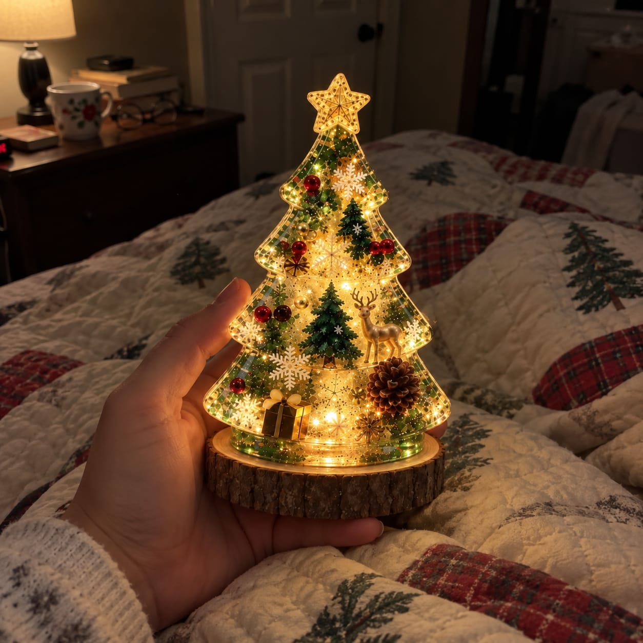 Customer photo review of Resin Christmas Tree Night Light DIY Kit, 2026 New Holiday Craft Gift, Glowing Christmas Tree with Mold, Lights and Charms