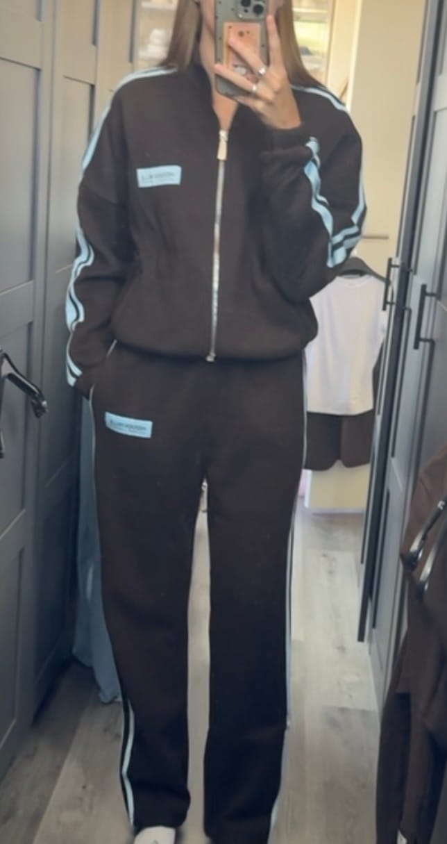 Customer photo review of STRIPED ZIP JACKET DARK BROWN/LIGHT BLUE
