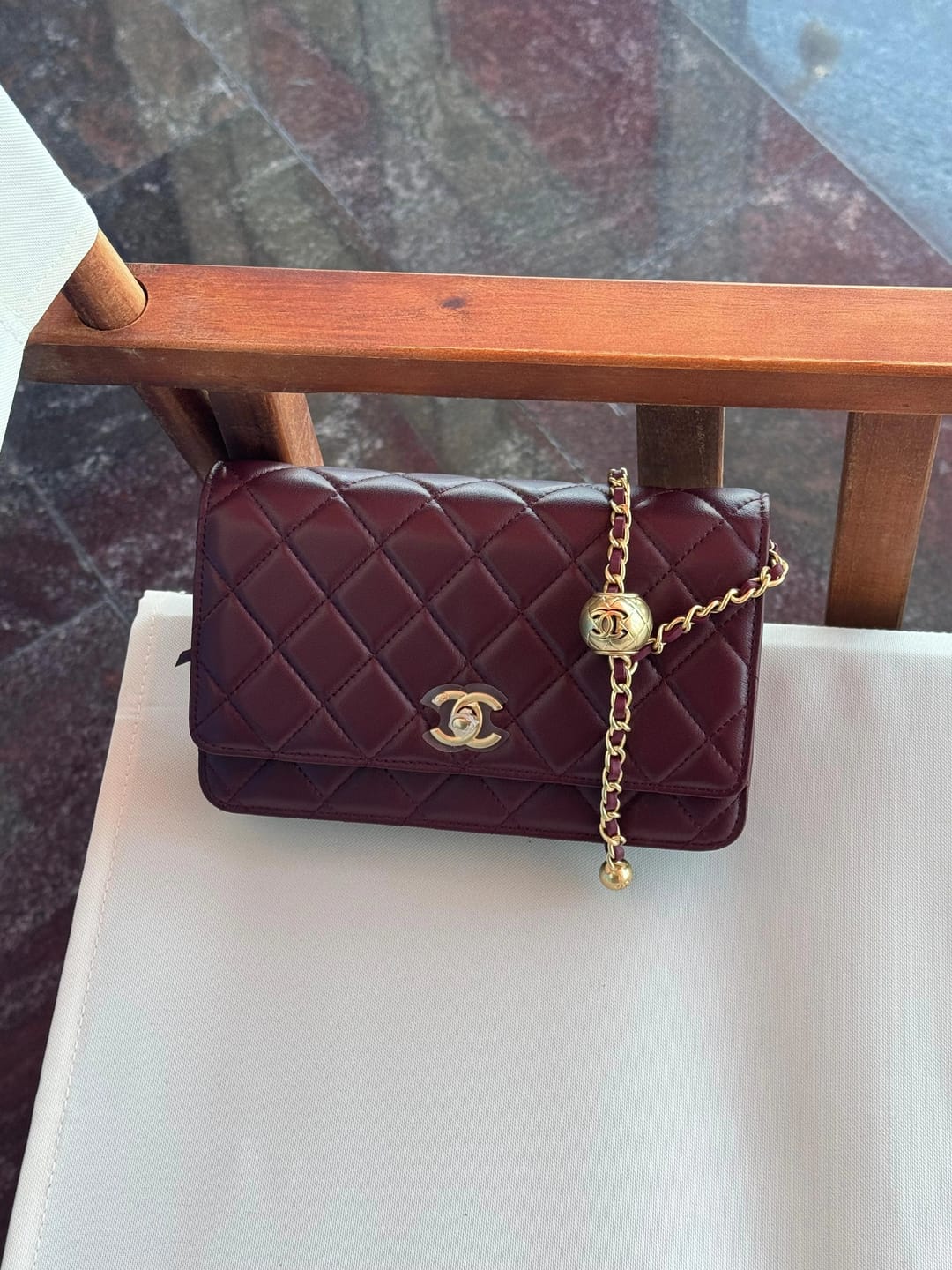 Customer photo review of Chanel 2026 Quilted Wallet On Chain 19cm Burgundy Leather