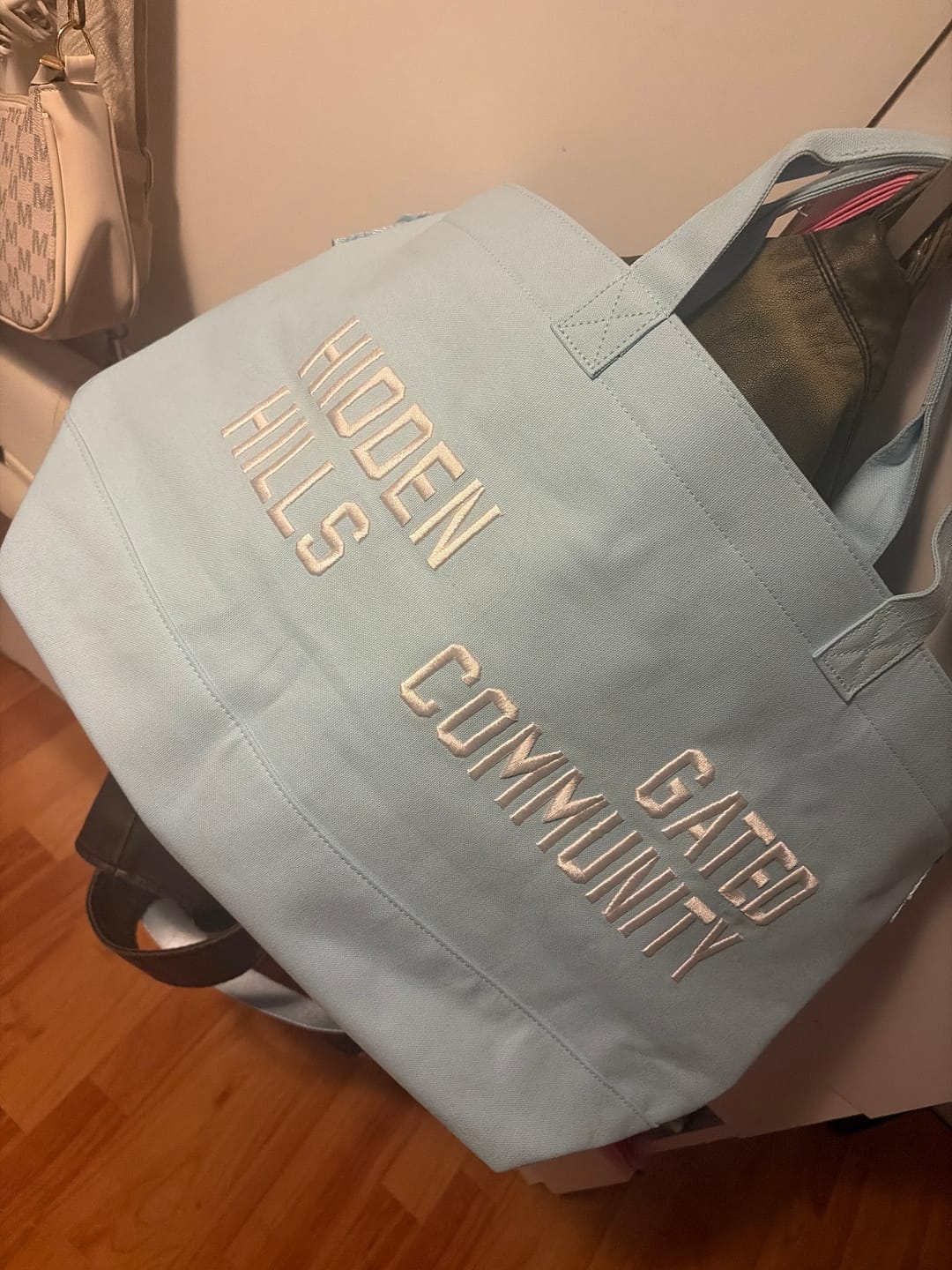 Customer photo review of GATED COMMUNITY CANVAS SHOPPER BAG LIGHT BLUE