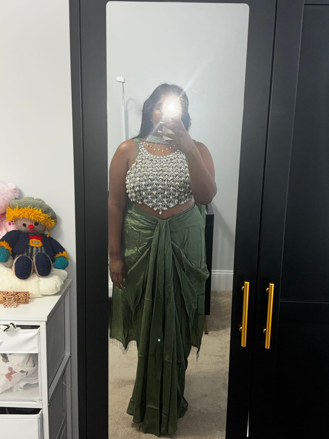 Customer photo review of Olive Pearl Indo-Western Draped Skirt Set